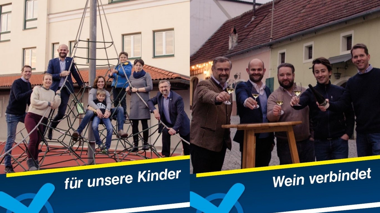 Plakate mit verschiedenen Personen und Wahlslogans